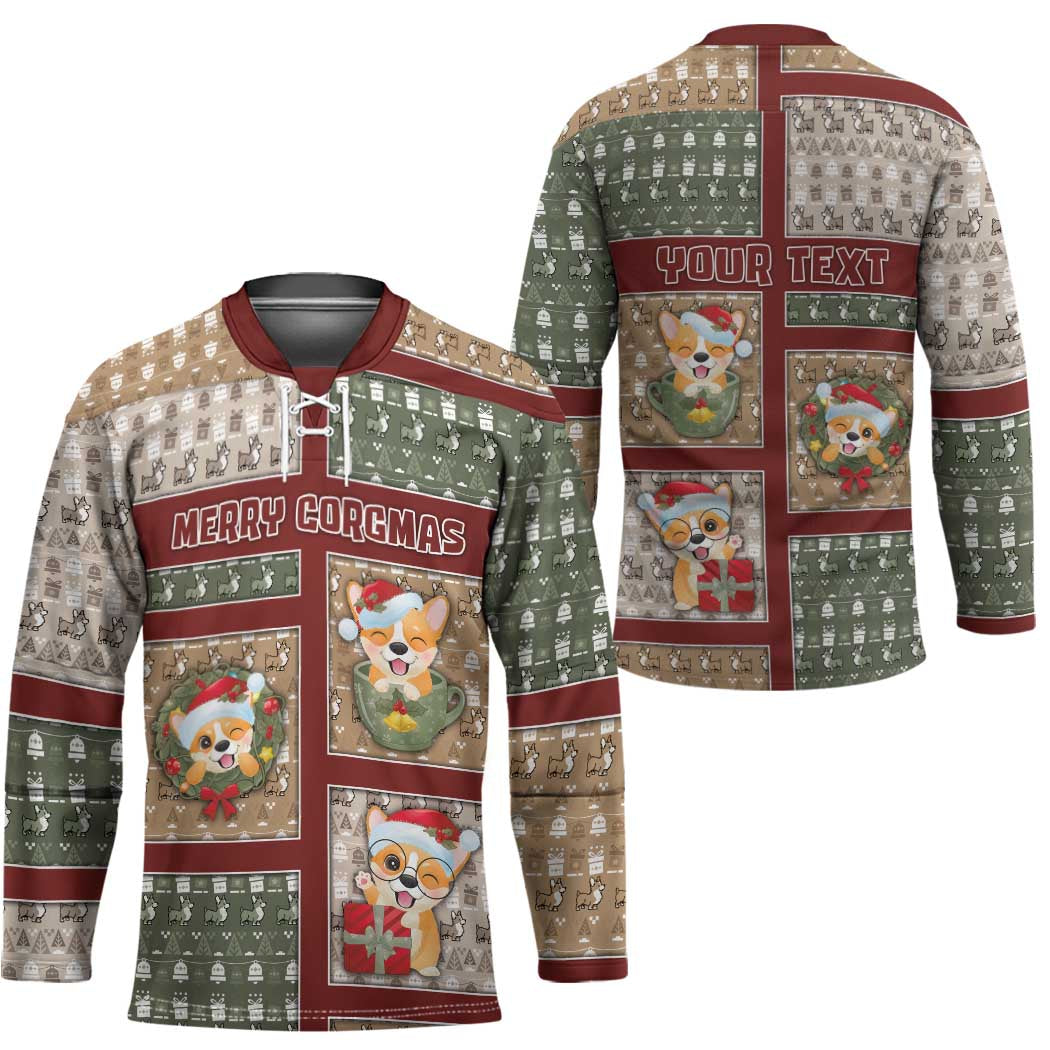 Personalized Corgi Christmas Hockey Jersey Merry Corgmas - Wonder Print Shop
