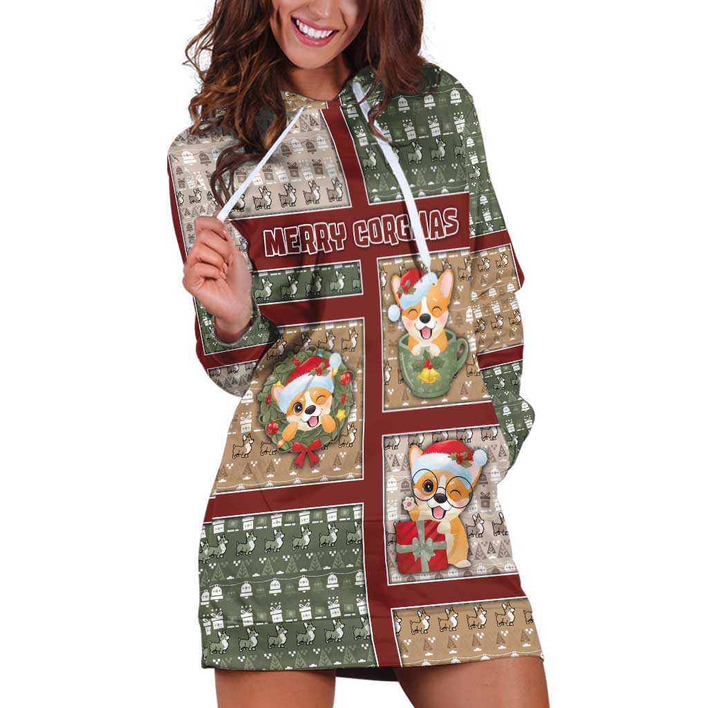 Personalized Corgi Christmas Hoodie Dress Merry Corgmas - Wonder Print Shop