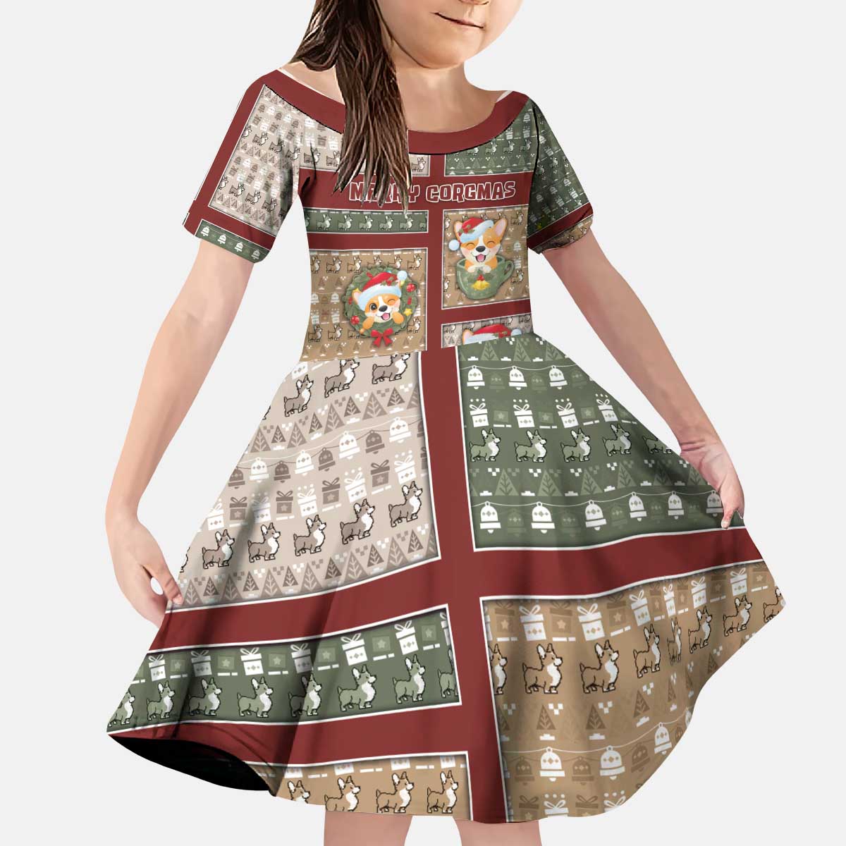Personalized Corgi Christmas Kid Short Sleeve Dress Merry Corgmas - Wonder Print Shop