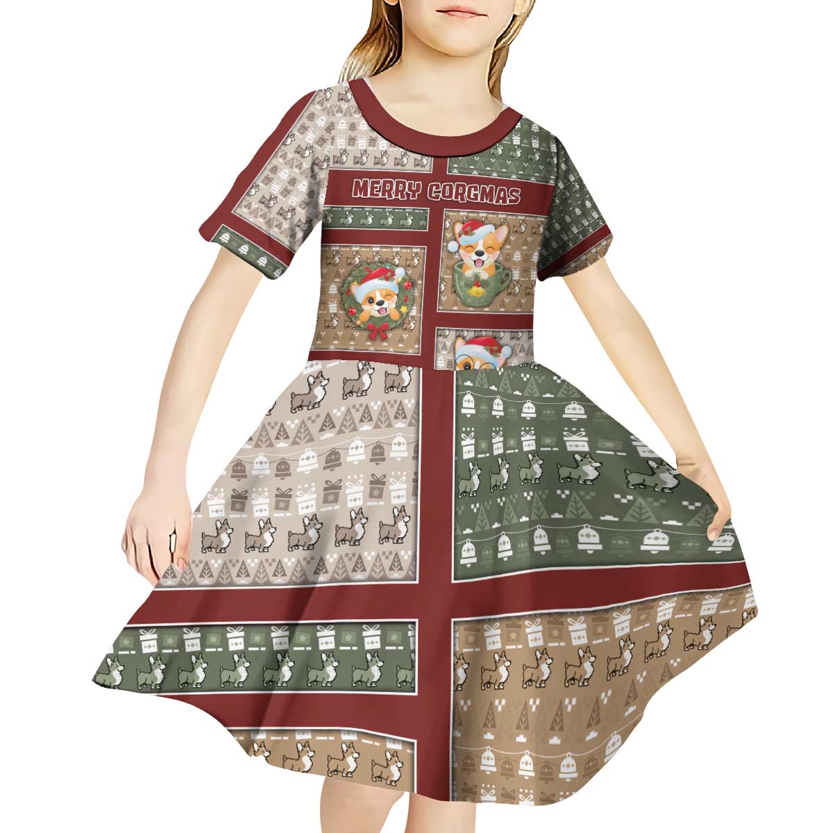 Personalized Corgi Christmas Kid Short Sleeve Dress Merry Corgmas - Wonder Print Shop