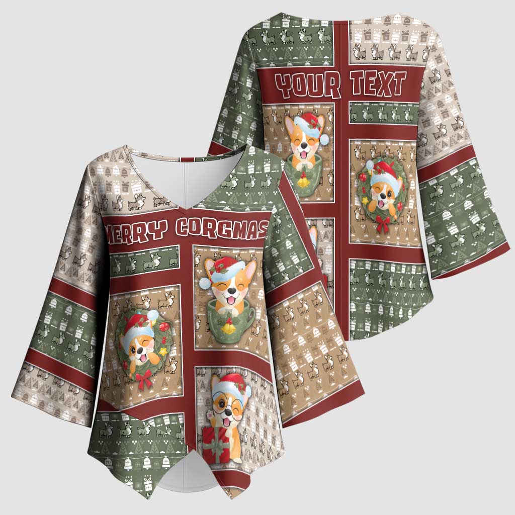 Personalized Corgi Christmas Kimono Sleeve Blouse Merry Corgmas - Wonder Print Shop