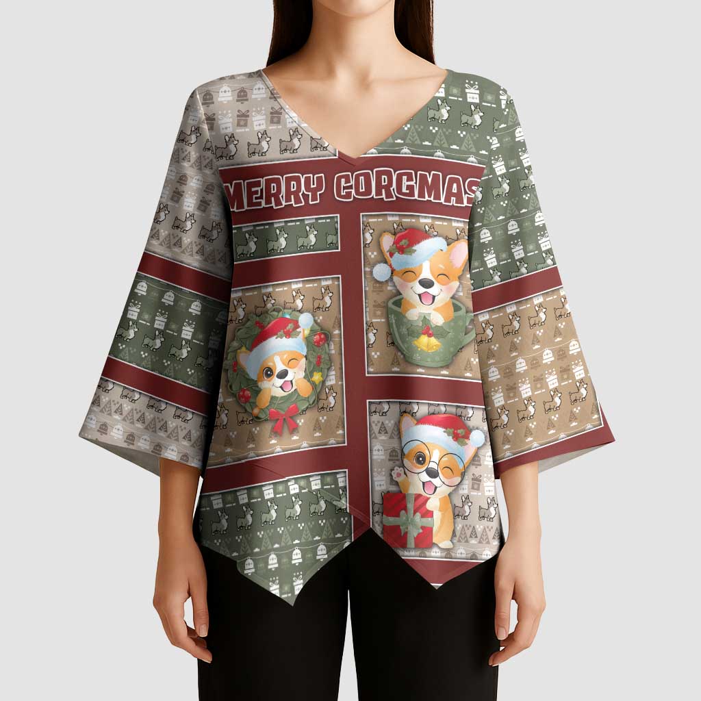 Personalized Corgi Christmas Kimono Sleeve Blouse Merry Corgmas - Wonder Print Shop