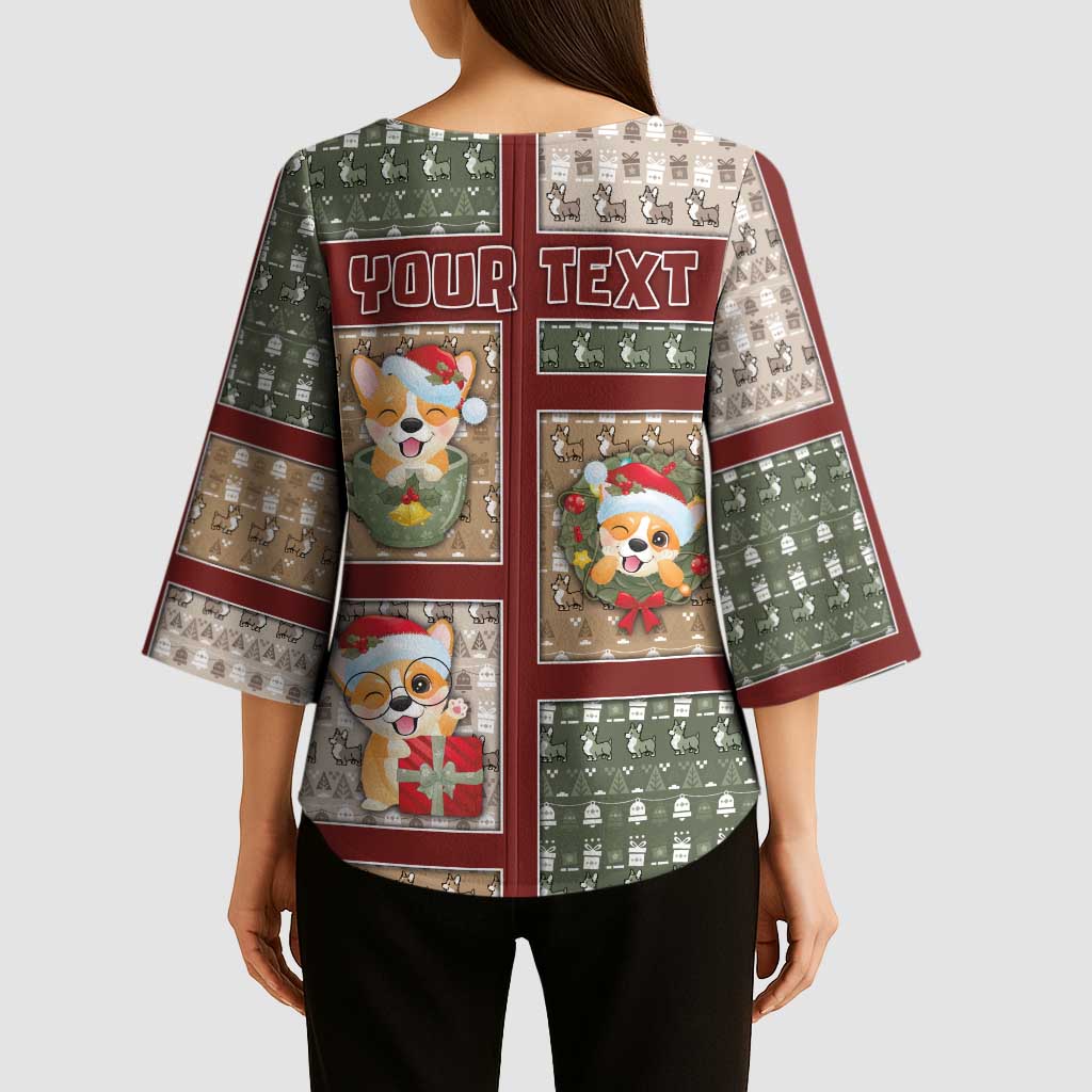 Personalized Corgi Christmas Kimono Sleeve Blouse Merry Corgmas - Wonder Print Shop