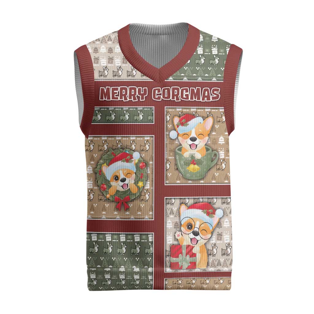 Personalized Corgi Christmas Knitted V-Neck Vest Merry Corgmas - Wonder Print Shop