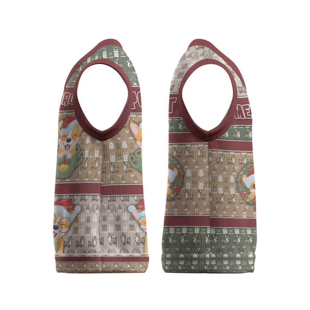 Personalized Corgi Christmas Knitted V-Neck Vest Merry Corgmas - Wonder Print Shop