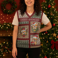 Personalized Corgi Christmas Knitted V-Neck Vest Merry Corgmas - Wonder Print Shop