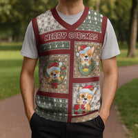 Personalized Corgi Christmas Knitted V-Neck Vest Merry Corgmas - Wonder Print Shop