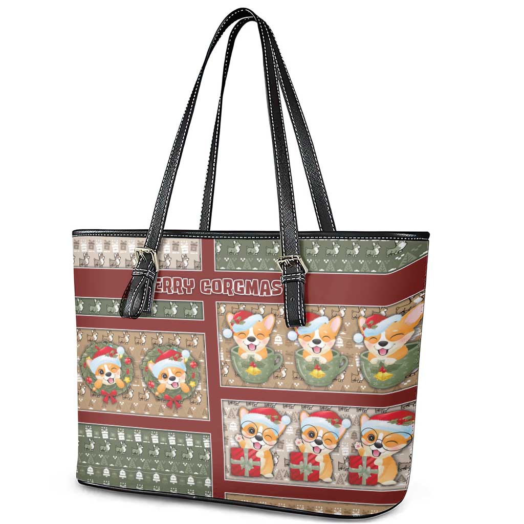 Corgi Christmas Leather Tote Bag Merry Corgmas - Wonder Print Shop