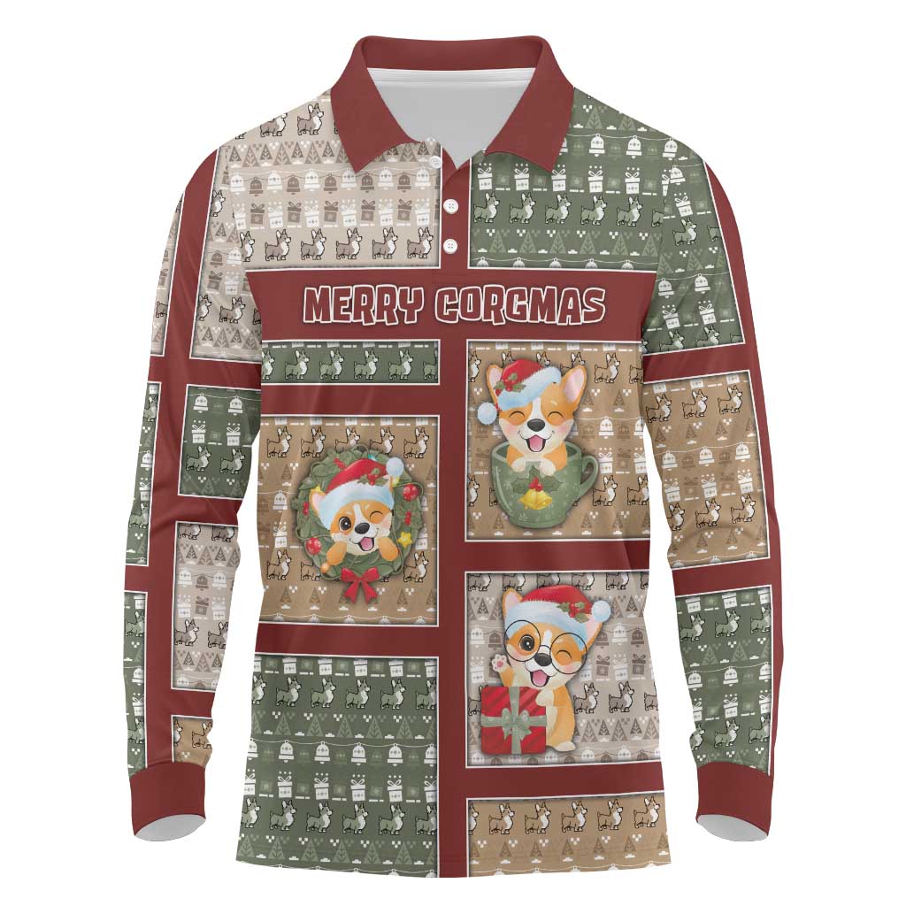 Personalized Corgi Christmas Long Sleeve Polo Shirt Merry Corgmas - Wonder Print Shop