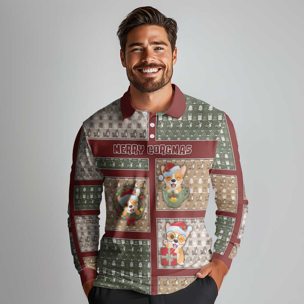 Personalized Corgi Christmas Long Sleeve Polo Shirt Merry Corgmas - Wonder Print Shop