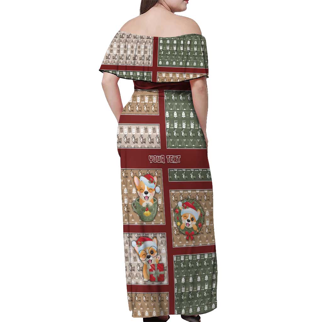 Personalized Corgi Christmas Off Shoulder Maxi Dress Merry Corgmas - Wonder Print Shop