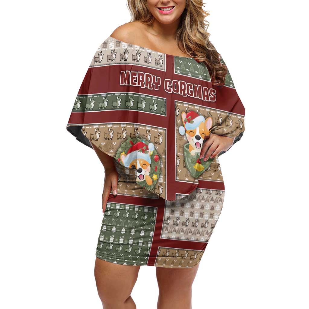 Personalized Corgi Christmas Off Shoulder Short Dress Merry Corgmas - Wonder Print Shop