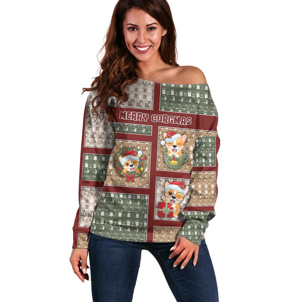 Personalized Corgi Christmas Off Shoulder Sweater Merry Corgmas - Wonder Print Shop