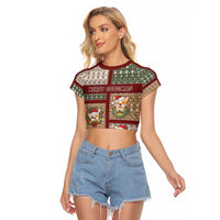 Personalized Corgi Christmas Raglan Cropped T Shirt Merry Corgmas - Wonder Print Shop