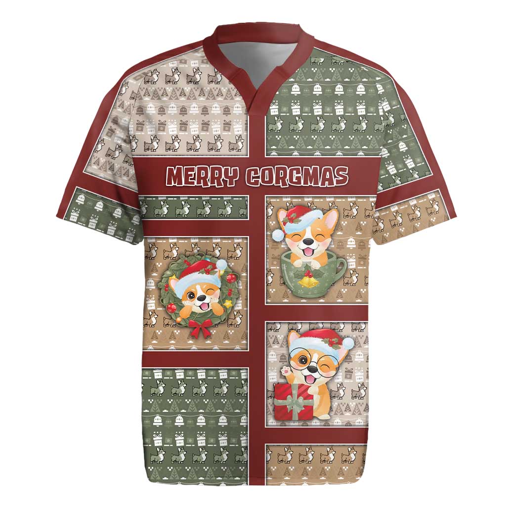 Personalized Corgi Christmas Rugby Jersey Merry Corgmas - Wonder Print Shop