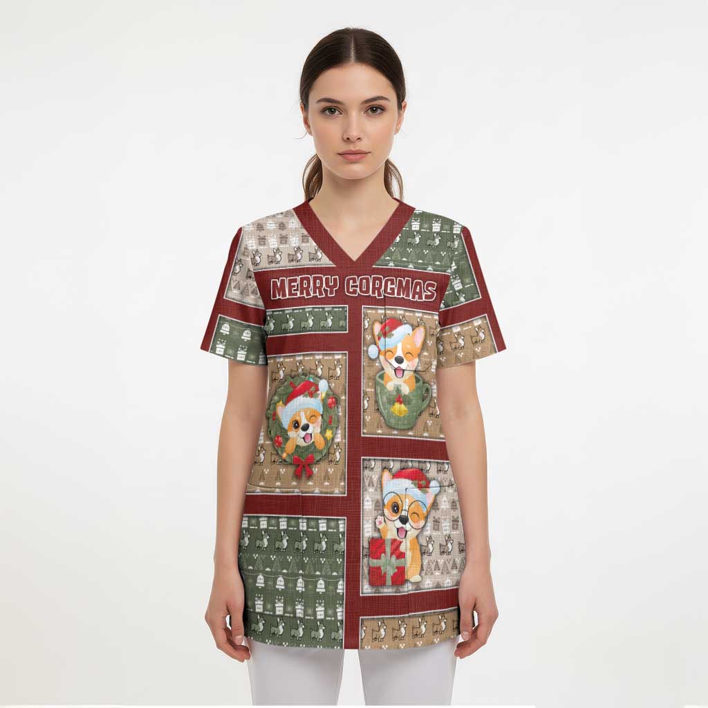 Personalized Corgi Christmas Scrub Top Merry Corgmas - Wonder Print Shop