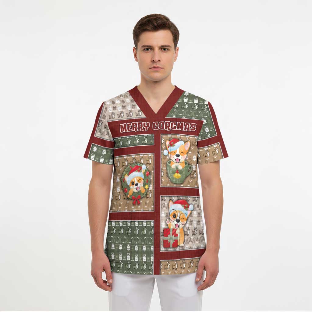 Personalized Corgi Christmas Scrub Top Merry Corgmas - Wonder Print Shop