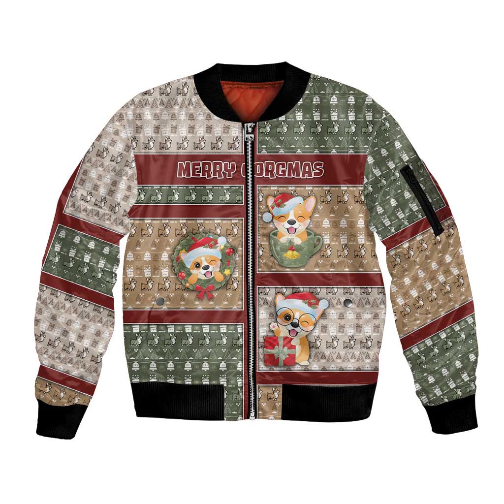 Personalized Corgi Christmas Sleeve Zip Bomber Jacket Merry Corgmas - Wonder Print Shop