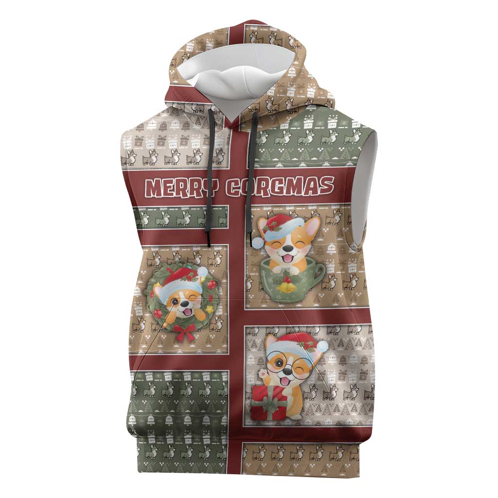 Personalized Corgi Christmas Sleeveless Hoodie Merry Corgmas - Wonder Print Shop