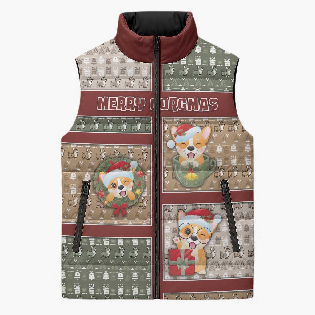 Personalized Corgi Christmas Sleeveless Puffer Jacket Merry Corgmas - Wonder Print Shop