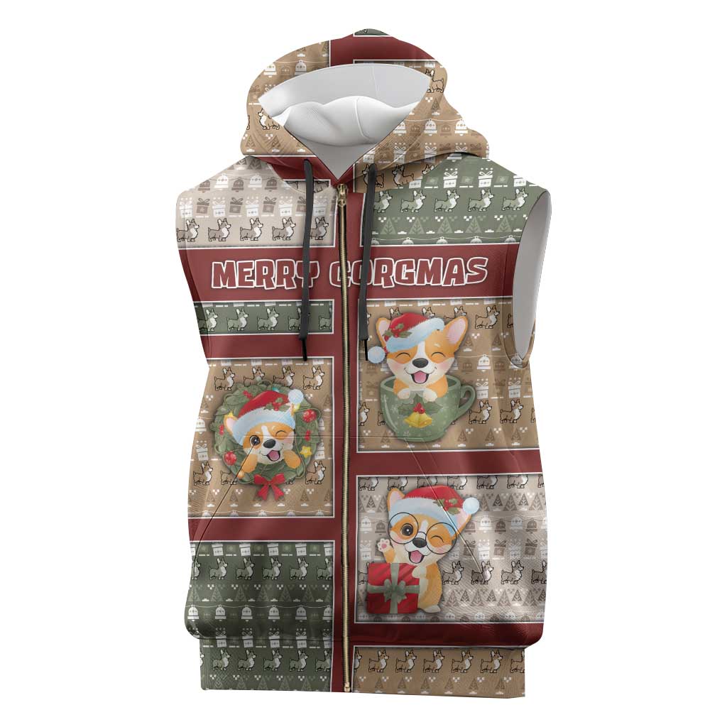 Personalized Corgi Christmas Sleeveless Zip Hoodie Merry Corgmas - Wonder Print Shop