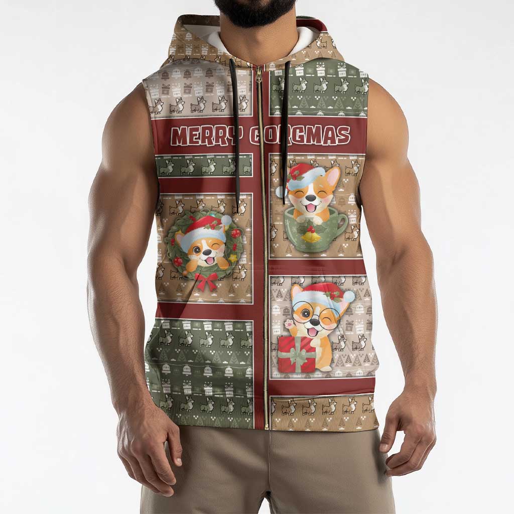 Personalized Corgi Christmas Sleeveless Zip Hoodie Merry Corgmas - Wonder Print Shop