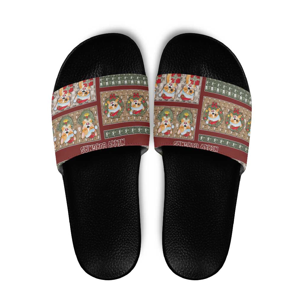 Corgi Christmas Slide Sandals Merry Corgmas - Wonder Print Shop