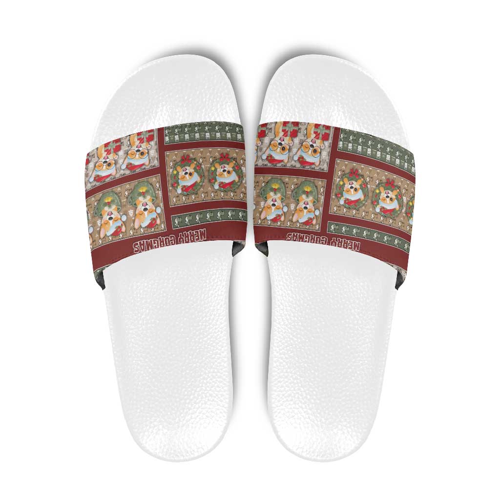 Corgi Christmas Slide Sandals Merry Corgmas - Wonder Print Shop