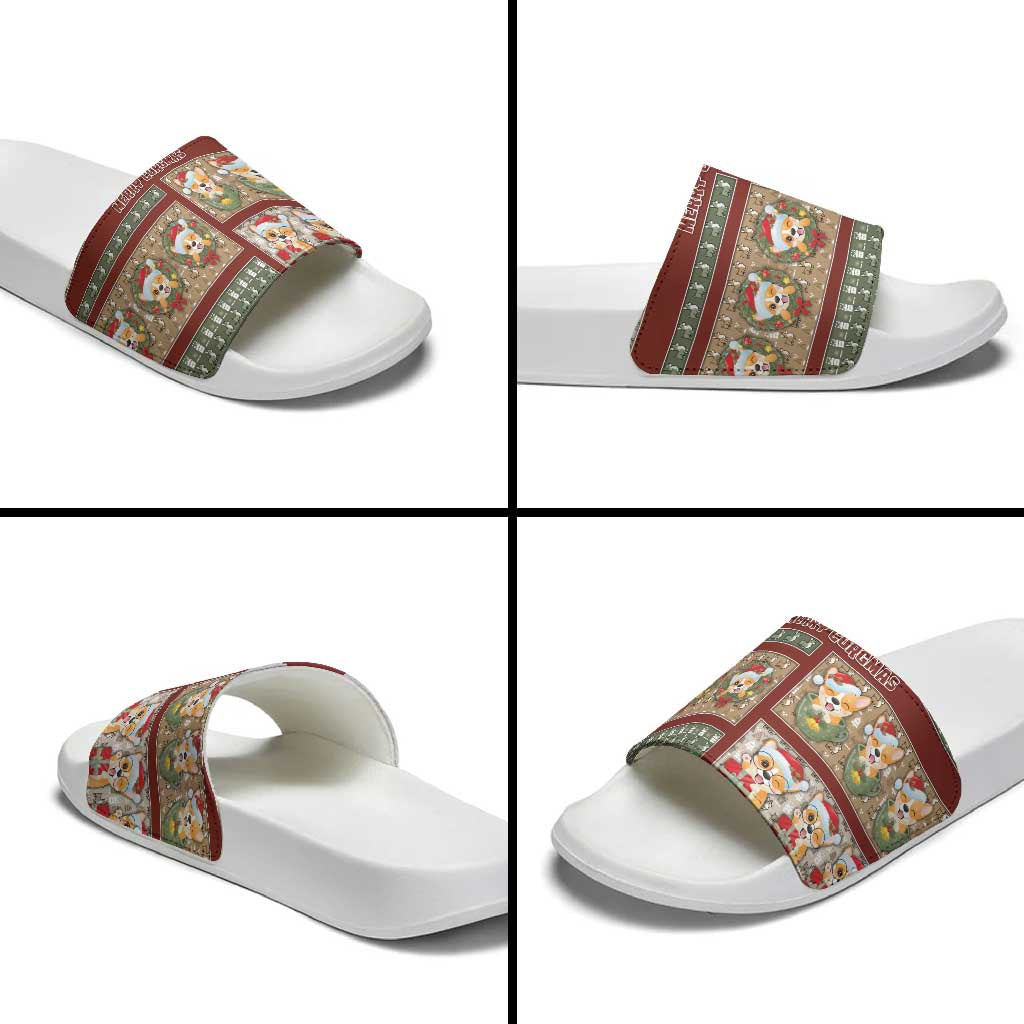 Corgi Christmas Slide Sandals Merry Corgmas - Wonder Print Shop