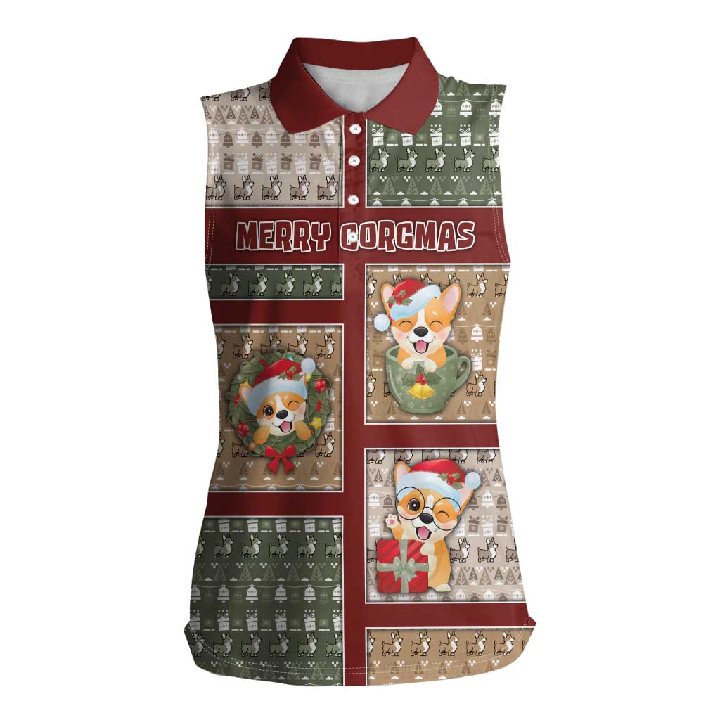 Personalized Corgi Christmas Women Sleeveless Polo Shirt Merry Corgmas - Wonder Print Shop