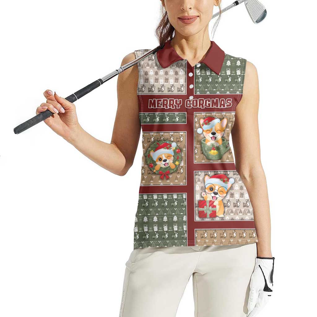 Personalized Corgi Christmas Women Sleeveless Polo Shirt Merry Corgmas - Wonder Print Shop