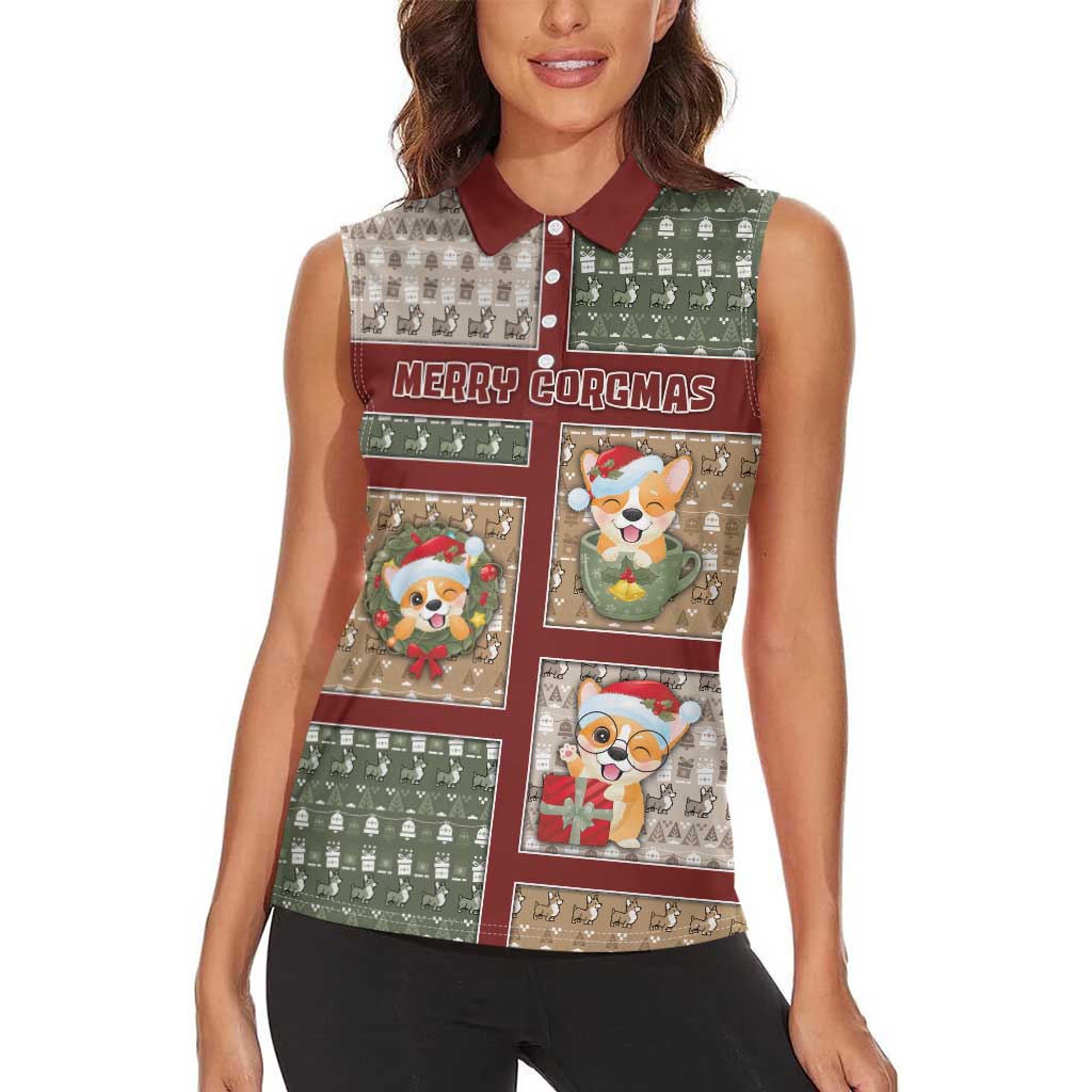 Personalized Corgi Christmas Women Sleeveless Polo Shirt Merry Corgmas - Wonder Print Shop