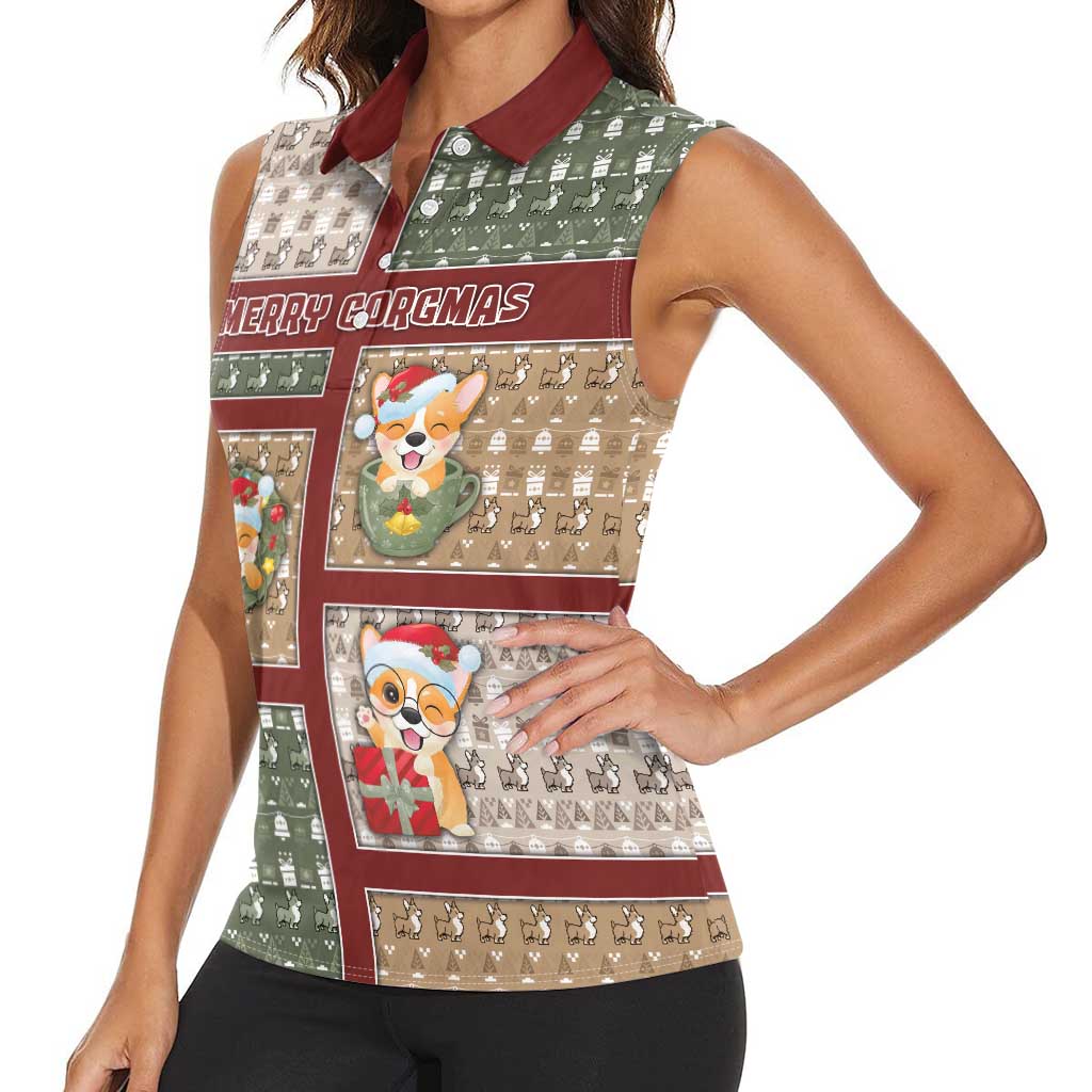 Personalized Corgi Christmas Women Sleeveless Polo Shirt Merry Corgmas - Wonder Print Shop