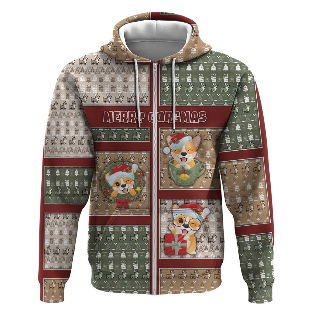 Personalized Corgi Christmas Zip Hoodie Merry Corgmas - Wonder Print Shop