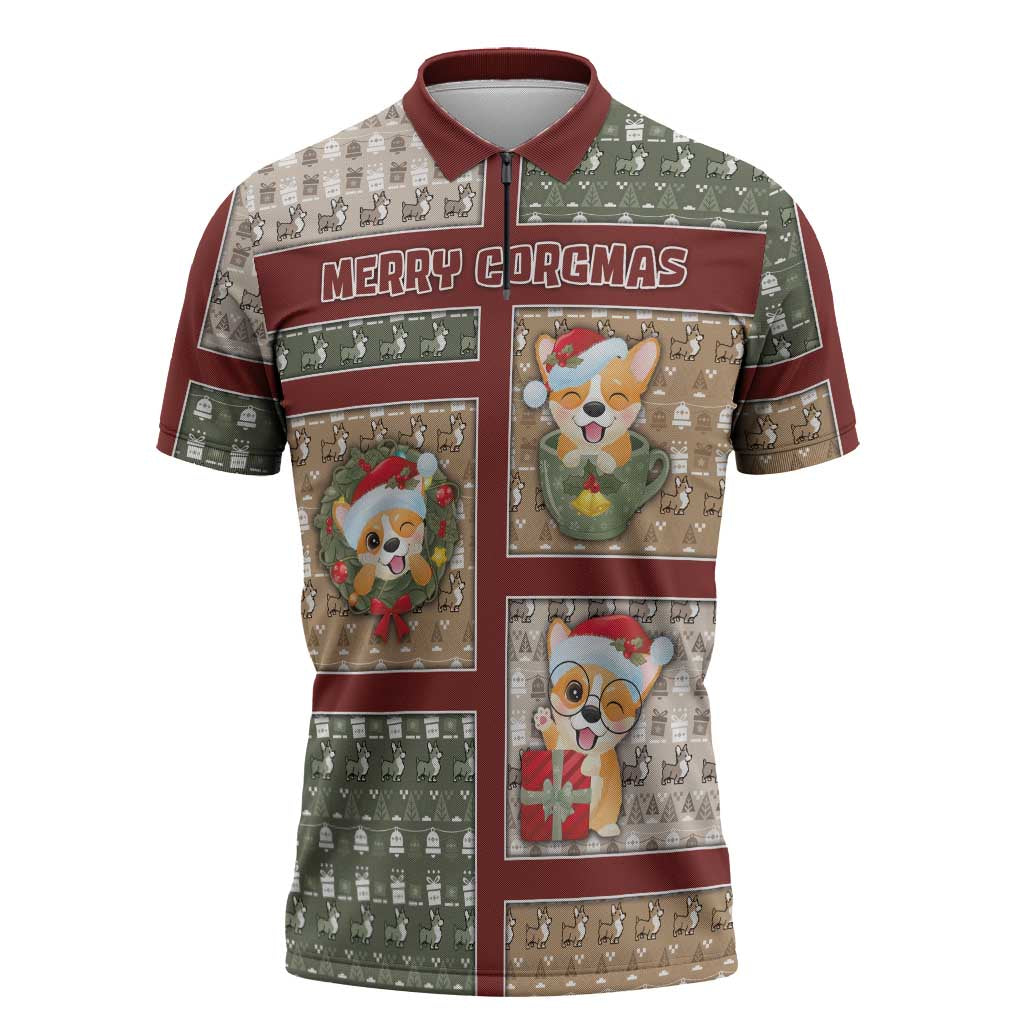 Personalized Corgi Christmas Zipper Polo Shirt Merry Corgmas - Wonder Print Shop