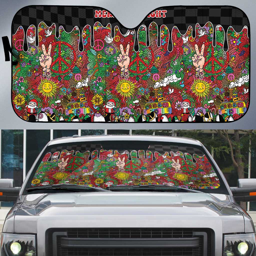 Hippie Christmas Auto Sun Shade Doodle Style - Wonder Print Shop