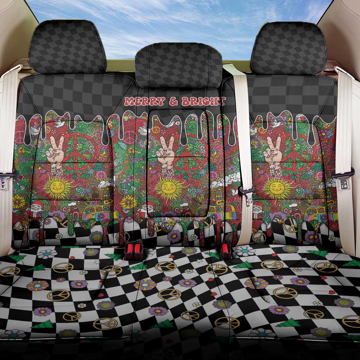 Hippie Christmas Back Car Seat Cover Doodle Style - Wonder Print Shop