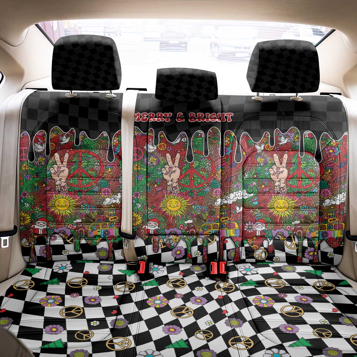 Hippie Christmas Back Car Seat Cover Doodle Style - Wonder Print Shop