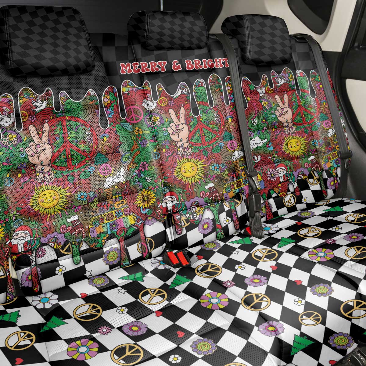 Hippie Christmas Back Car Seat Cover Doodle Style - Wonder Print Shop