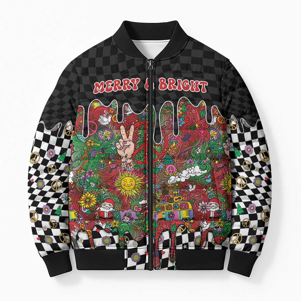 Hippie Christmas Bomber Puffer Jacket Doodle Style - Wonder Print Shop