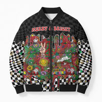 Hippie Christmas Bomber Puffer Jacket Doodle Style - Wonder Print Shop
