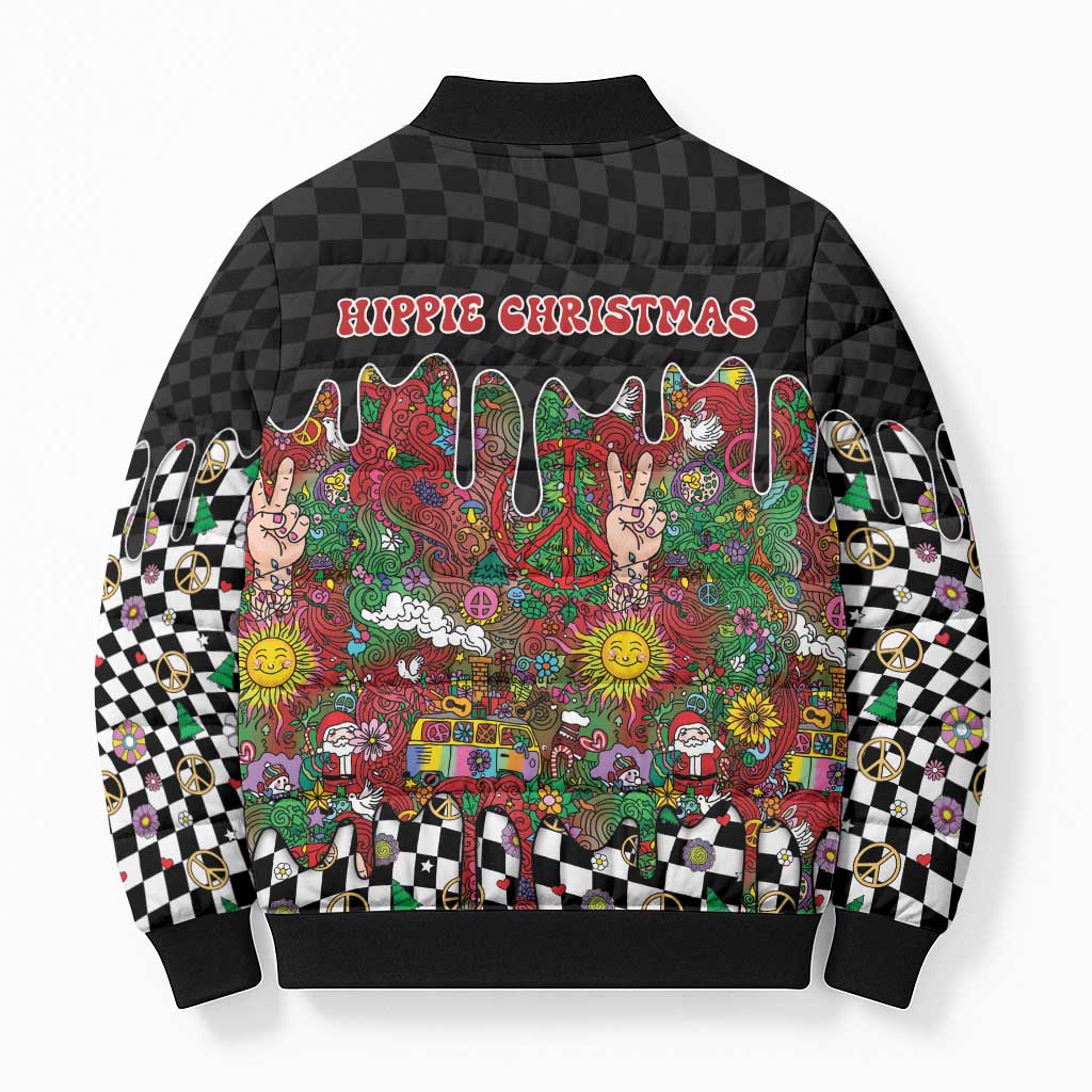 Hippie Christmas Bomber Puffer Jacket Doodle Style - Wonder Print Shop