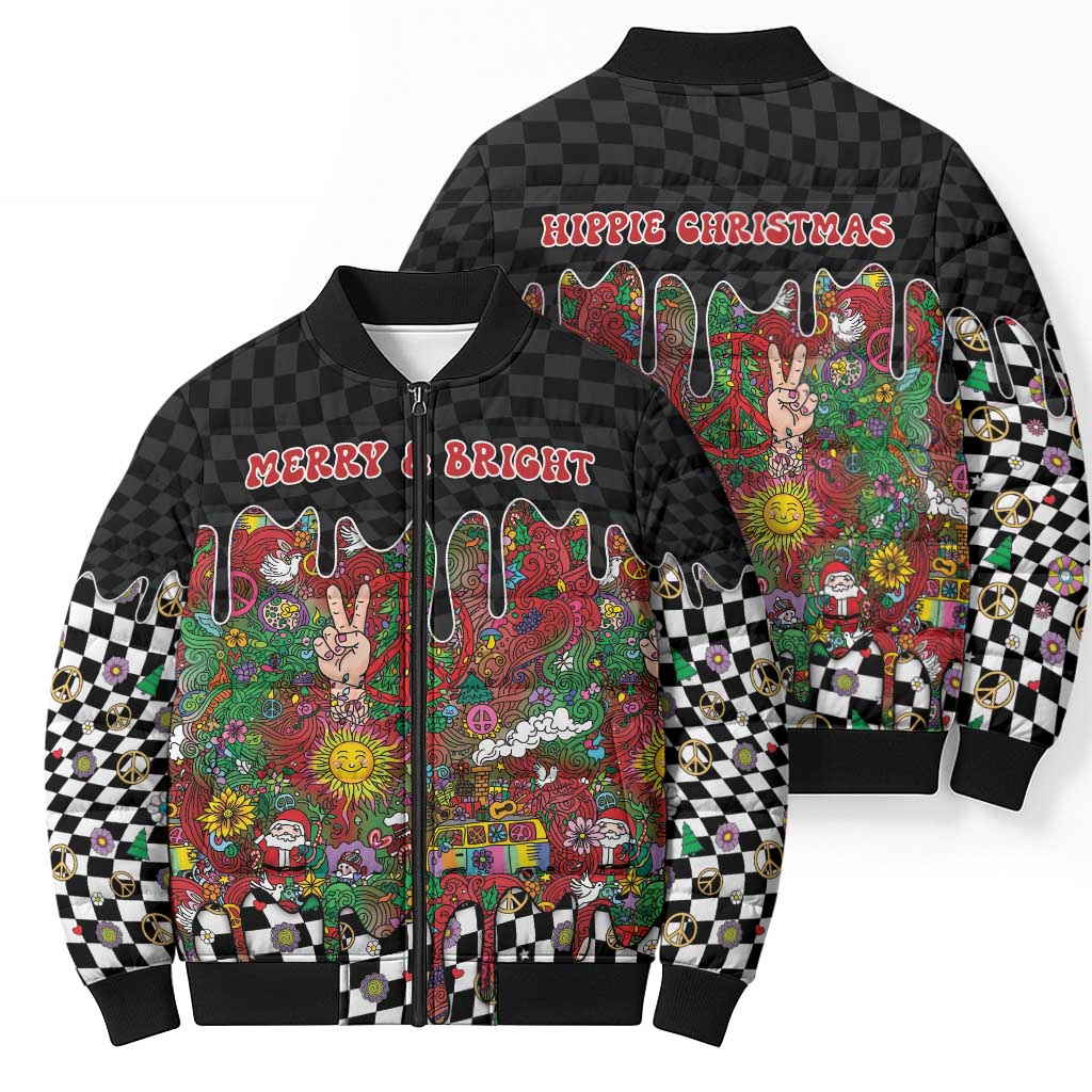 Hippie Christmas Bomber Puffer Jacket Doodle Style - Wonder Print Shop