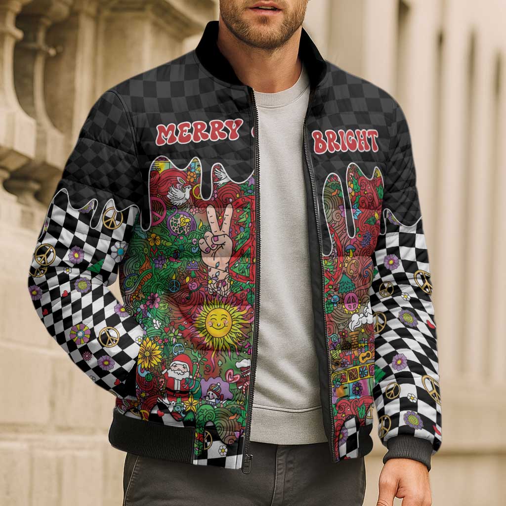 Hippie Christmas Bomber Puffer Jacket Doodle Style - Wonder Print Shop