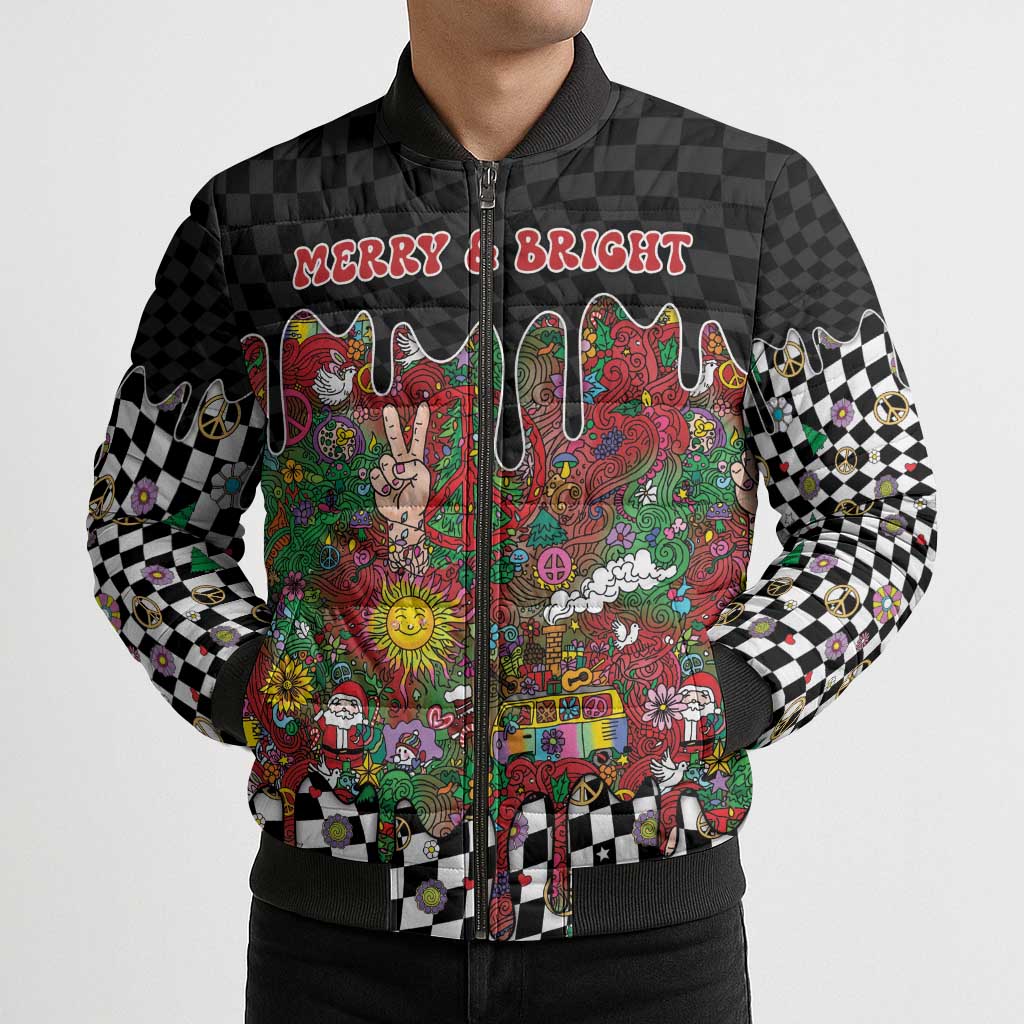 Hippie Christmas Bomber Puffer Jacket Doodle Style - Wonder Print Shop