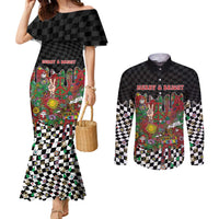 Hippie Christmas Couples Matching Mermaid Dress and Long Sleeve Button Shirt Doodle Style - Wonder Print Shop