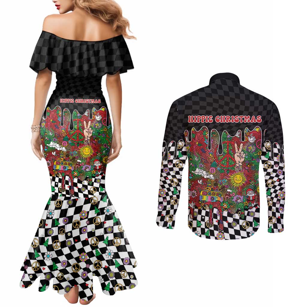 Hippie Christmas Couples Matching Mermaid Dress and Long Sleeve Button Shirt Doodle Style - Wonder Print Shop