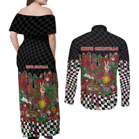 Hippie Christmas Couples Matching Off Shoulder Maxi Dress and Long Sleeve Button Shirt Doodle Style - Wonder Print Shop