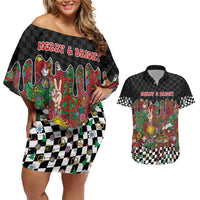 Hippie Christmas Couples Matching Off Shoulder Short Dress and Hawaiian Shirt Doodle Style - Wonder Print Shop