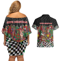 Hippie Christmas Couples Matching Off Shoulder Short Dress and Hawaiian Shirt Doodle Style - Wonder Print Shop